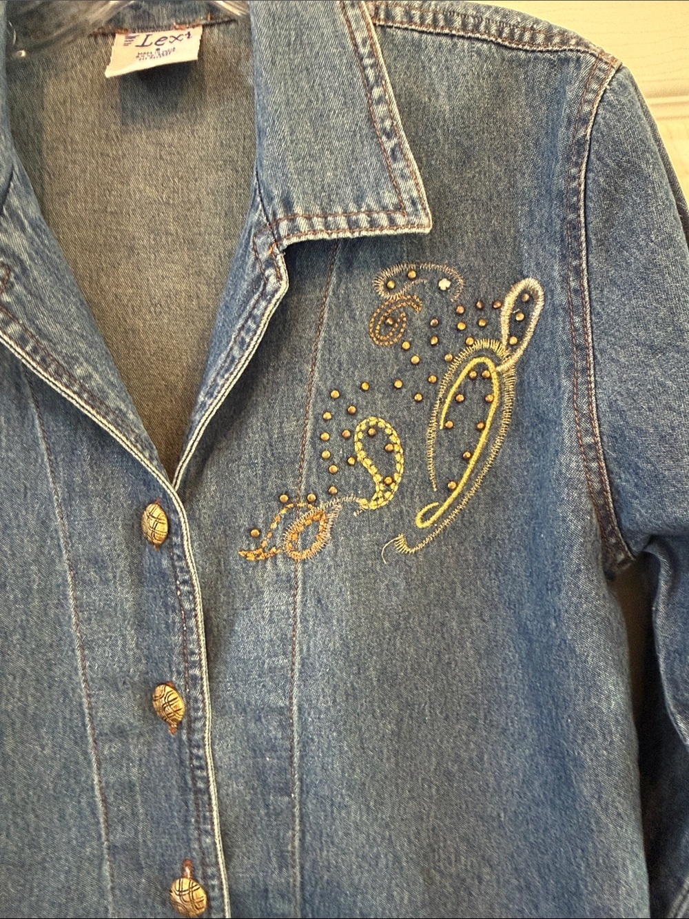 Lexi Embellished Denim Button-Down Shirt Jacket - Blue - Picture 6 of 8